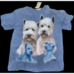 VTG The Mountain XL Westies Dog Shirt – NWT Blue Tie Dye 2000 Nigel Hemming